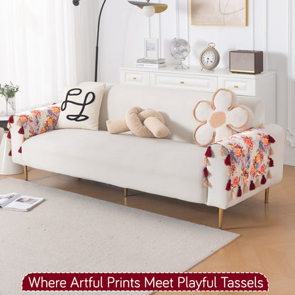 'Whispers of Nature' Series Holland Velvet Sofa Mat with Tassel, Vintage Rose Bloom