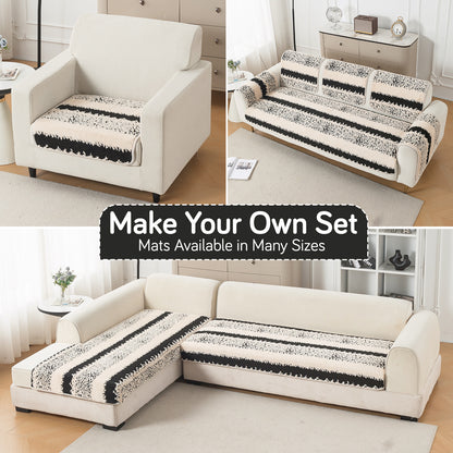 Luxury Plush Sherpa Anti-Slip Sofa Cover Mat, 'Noirea Series'| Textured Stripe