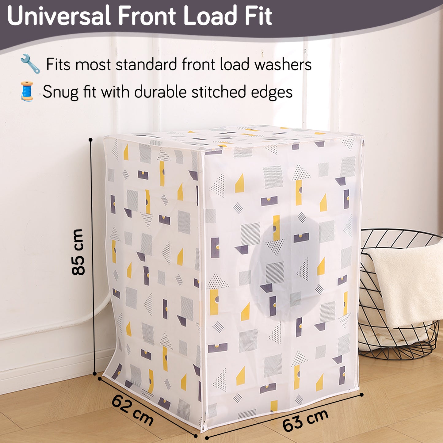 Waterproof Front Load / Top Load Washing Machine Cover | PEVA Dustproof Protective Cover for 6kg, 6.5kg, 7kg & 7.5kg Fully Automatic Machines, Geometric Abstract