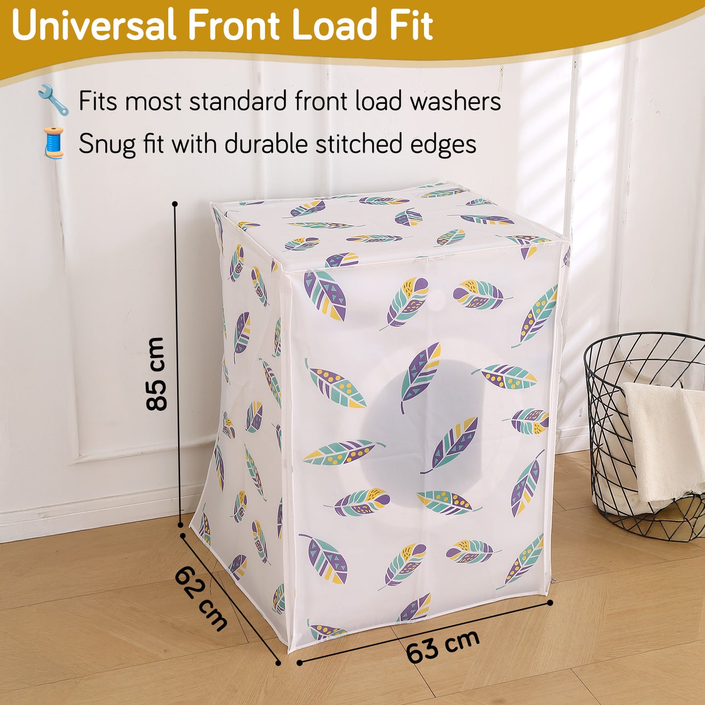 Waterproof Front Load / Top Load Washing Machine Cover | PEVA Dustproof Protective Cover for 6kg, 6.5kg, 7kg & 7.5kg Fully Automatic Machines, Boho Feathers