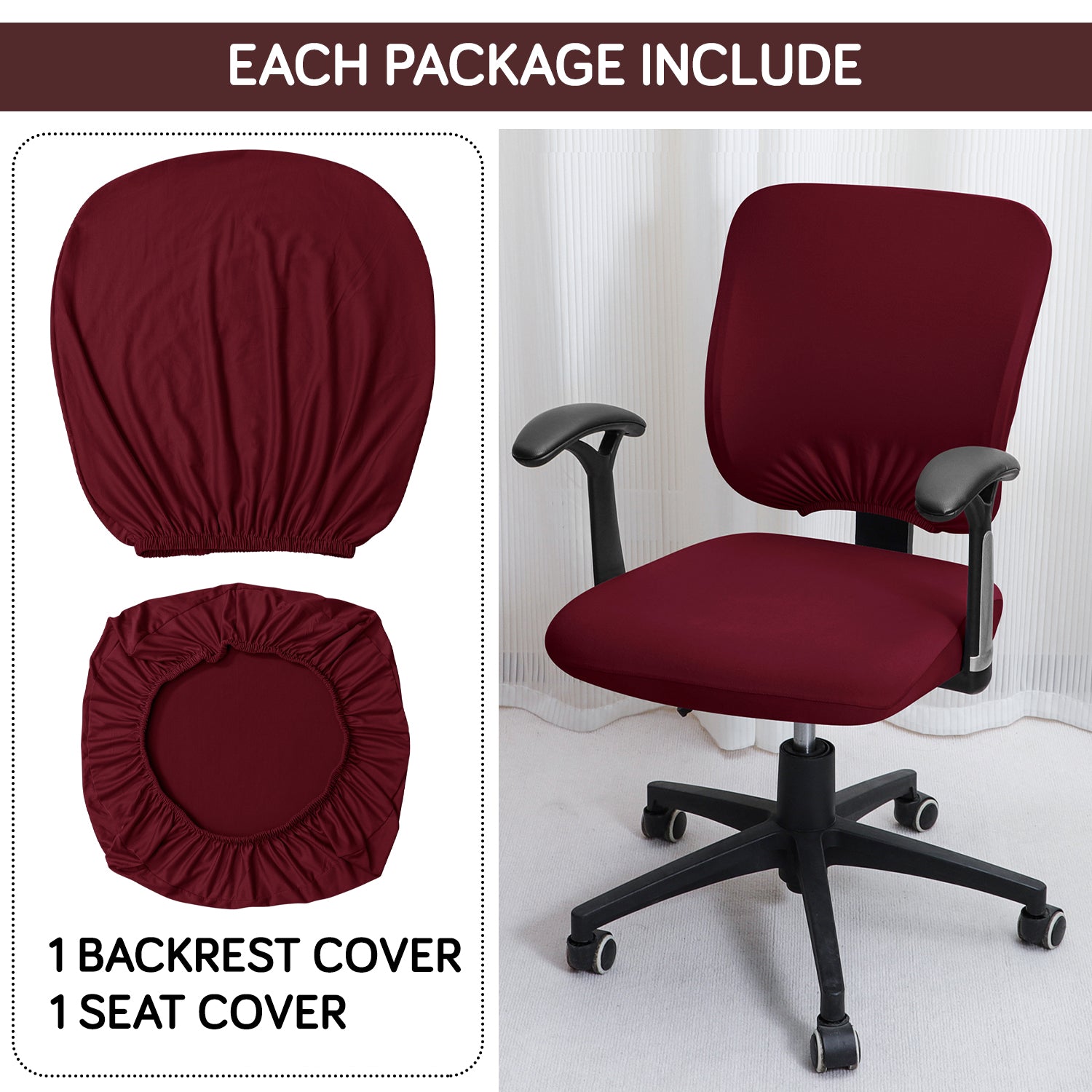 2 piece Burgundy Stretchable regular office chair seat covers