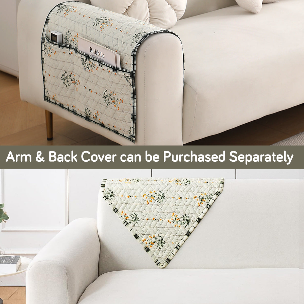 'Homehues' Printed Quilted Sofa Cover Mats, Light Green Ash Gypsy Flower