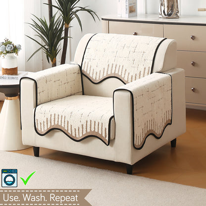 Premium Supple Soft Wavy with Curve Sofa Cover Mat, Cream Brown
