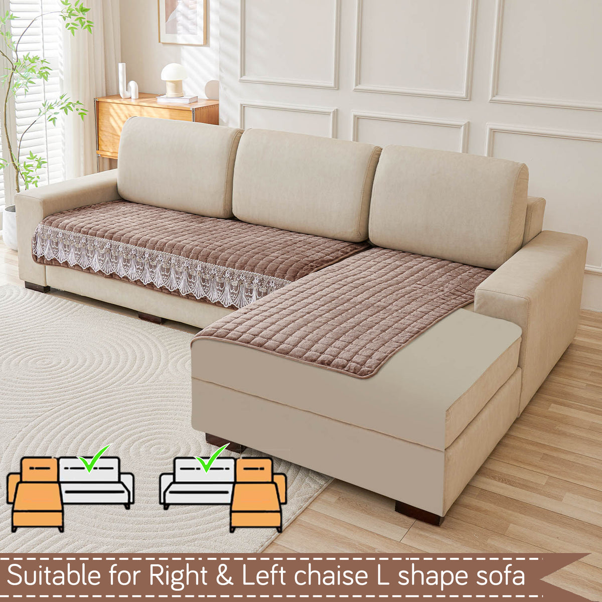 Buy Mocha Brown Colour BelleLace Imperial Milk Velvet L Shape Sofa Mat