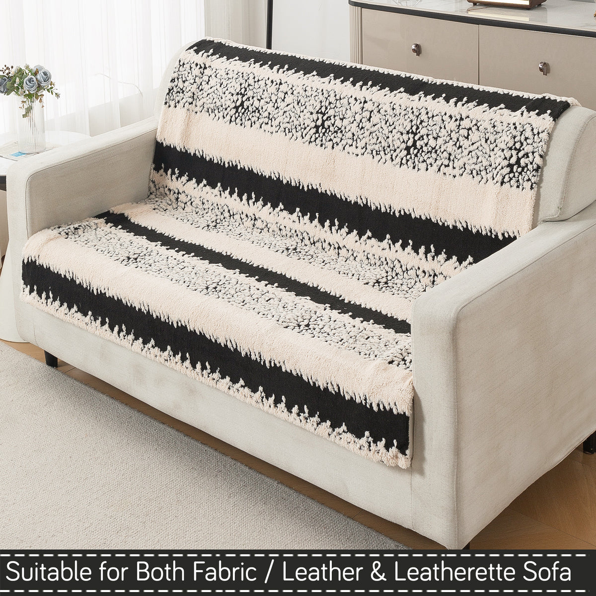 'Noirea Series' Plush Sofa Cover for Seat & Back, Textured Stripe