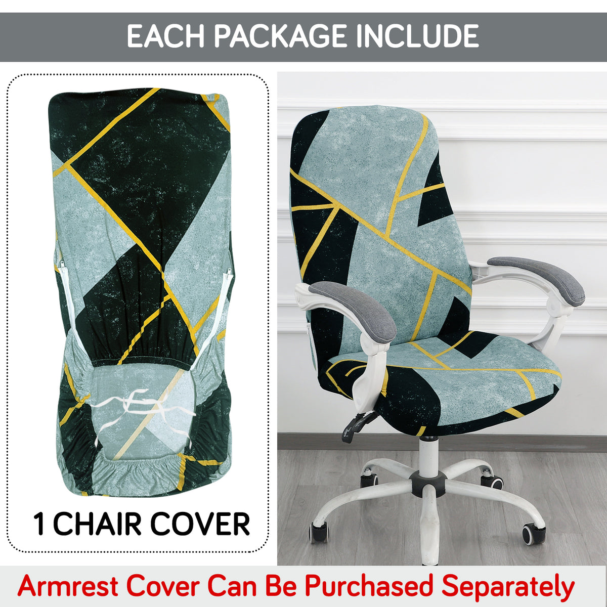 Printed Office Chair Cover for Desk Chair (Mid-Back) – 140 GSM Stretch Fabric – Washable & Anti-Slip – Fits Mid-Back Office Chairs, Multicolor Abstract Geometry - Medium