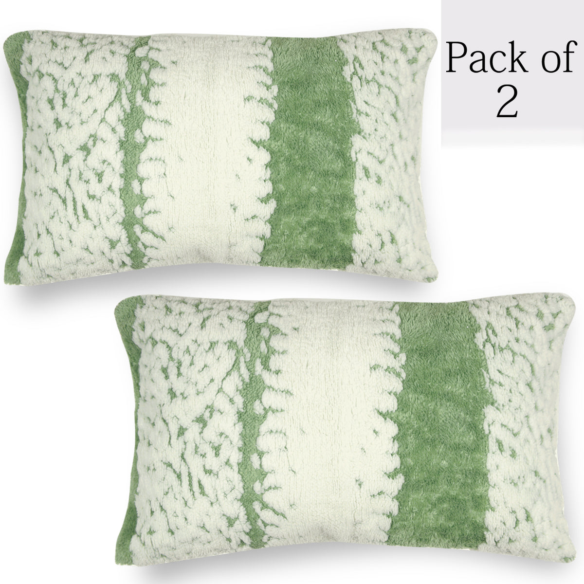 Luxury Wavy Plush Cushion Cover for Sofa - Pistachio Green - Pack of 2