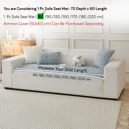 'Italian Caelora' Luxury Jacquard Plush Sofa Cover Mat and Anti-Slip Armrest Covers - Powder Blue