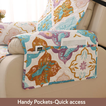 Quilted Printed Recliner Mats for 1 Seater Recliner Sofa, Quatrefoil Multicolor