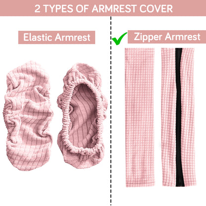 210gsm Jacquard Water Repellent Armrest Covers for Office Chair (Zipper Style), 1 Pair, Pink