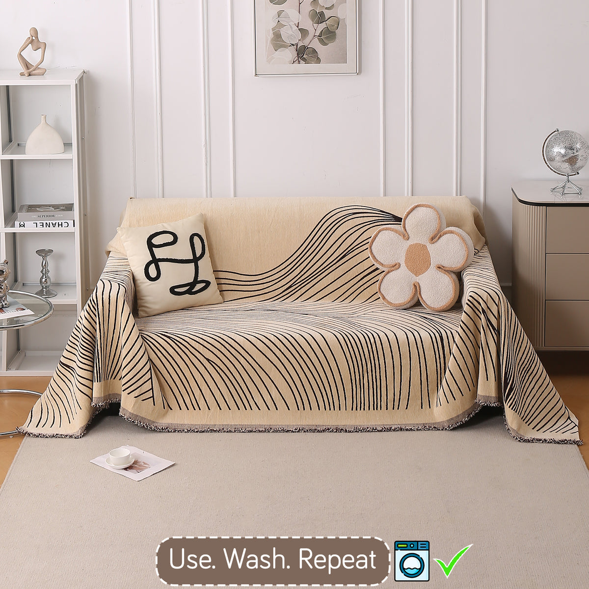 Buy Brown Colour WaveLoom Chenille Three Seater Sofa Throw | HOKIPO