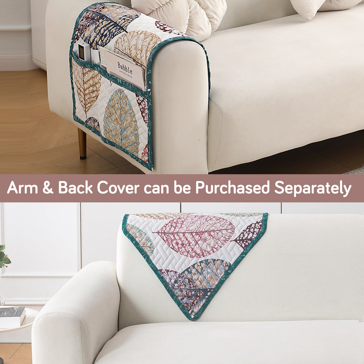 'Homehues' Printed Quilted Sofa Cover Mats, Multicolor Linden Leaf