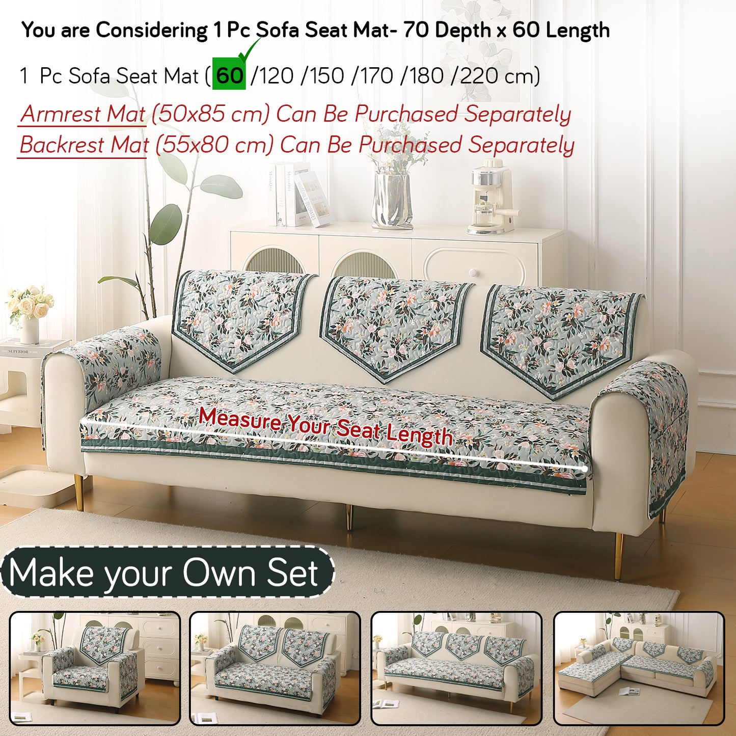 Florentina Series Premium Holland Velvet Sofa Cover Mat - Magnolia Green