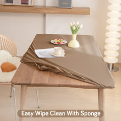 HOKIPO 100% Waterproof Non-Slip Stretch Table Cover, Light Brown