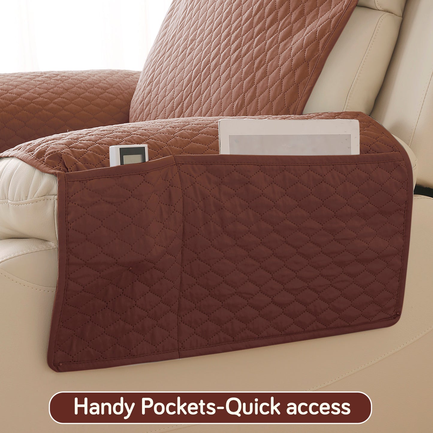 Quilted Recliner Mats for 1 Seater Recliner Sofa, Dark Coffee