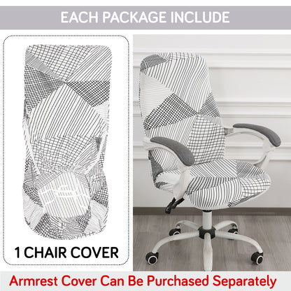 Printed Office Chair Cover for Desk Chair (Mid-Back) – 140 GSM Stretch Fabric – Washable, Durable & Anti-Slip – Fits Mid-Back Office Chairs, Snow White Black Geometry - Medium
