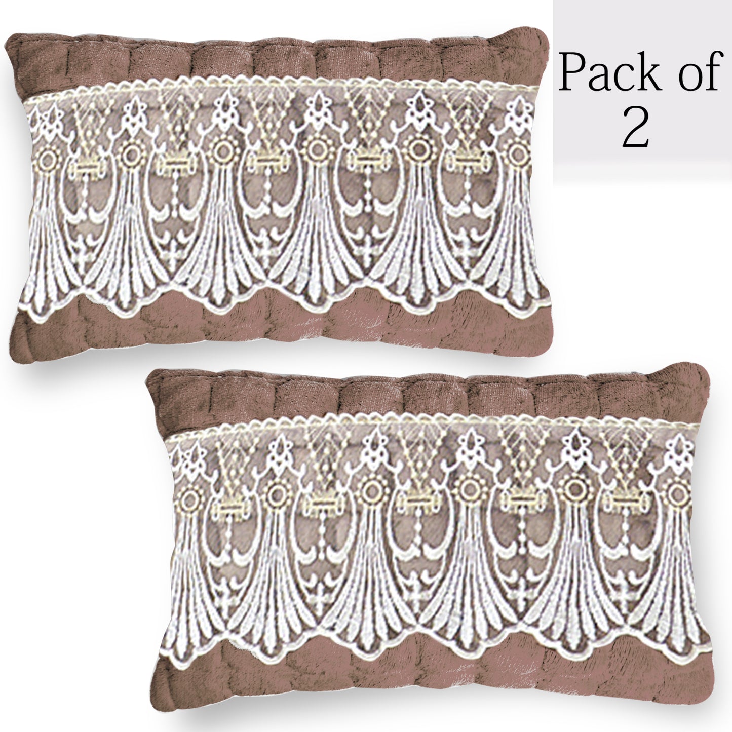 Premium Milk Velvet Sofa Cushion Cover with Lace Design, Mocha Brown