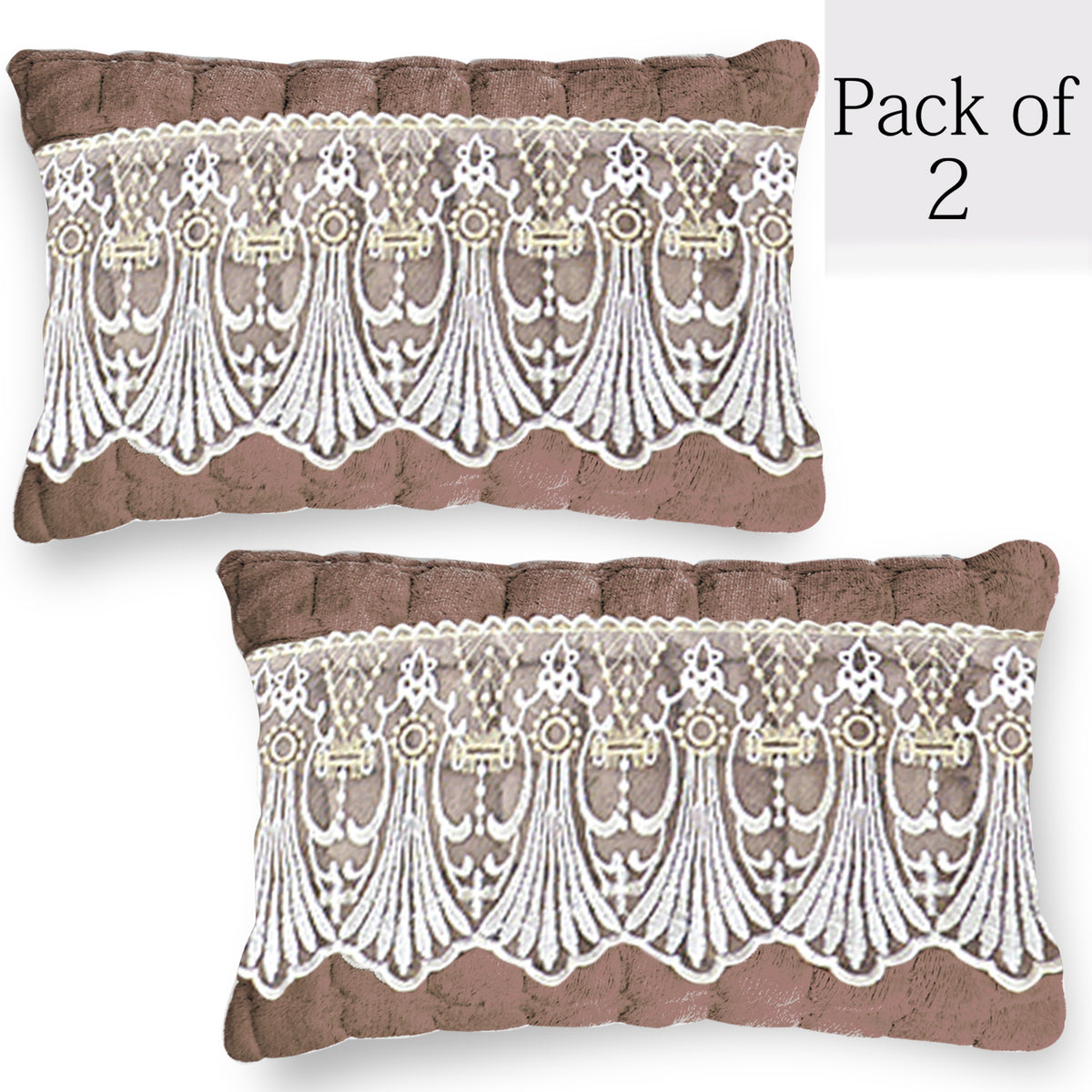 Premium Milk Velvet Sofa Cushion Cover with Lace Design, Mocha Brown