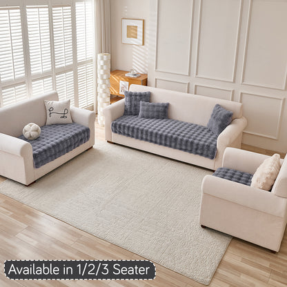Premium Faux Rabbit Fur Anti Slip Sofa Mat for 1/2/3 Seater, Cool Grey