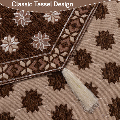 Heritage Weave Premium Jacquard Sofa Cover Set with Tassels - Russet Brown