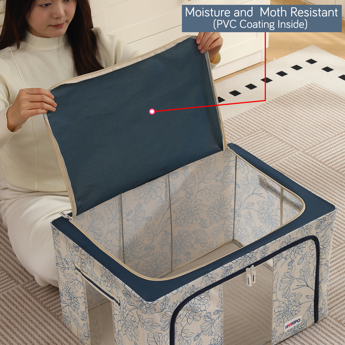 Foldable Cloth Storage Organizer for Wardrobe, Blue Blossom