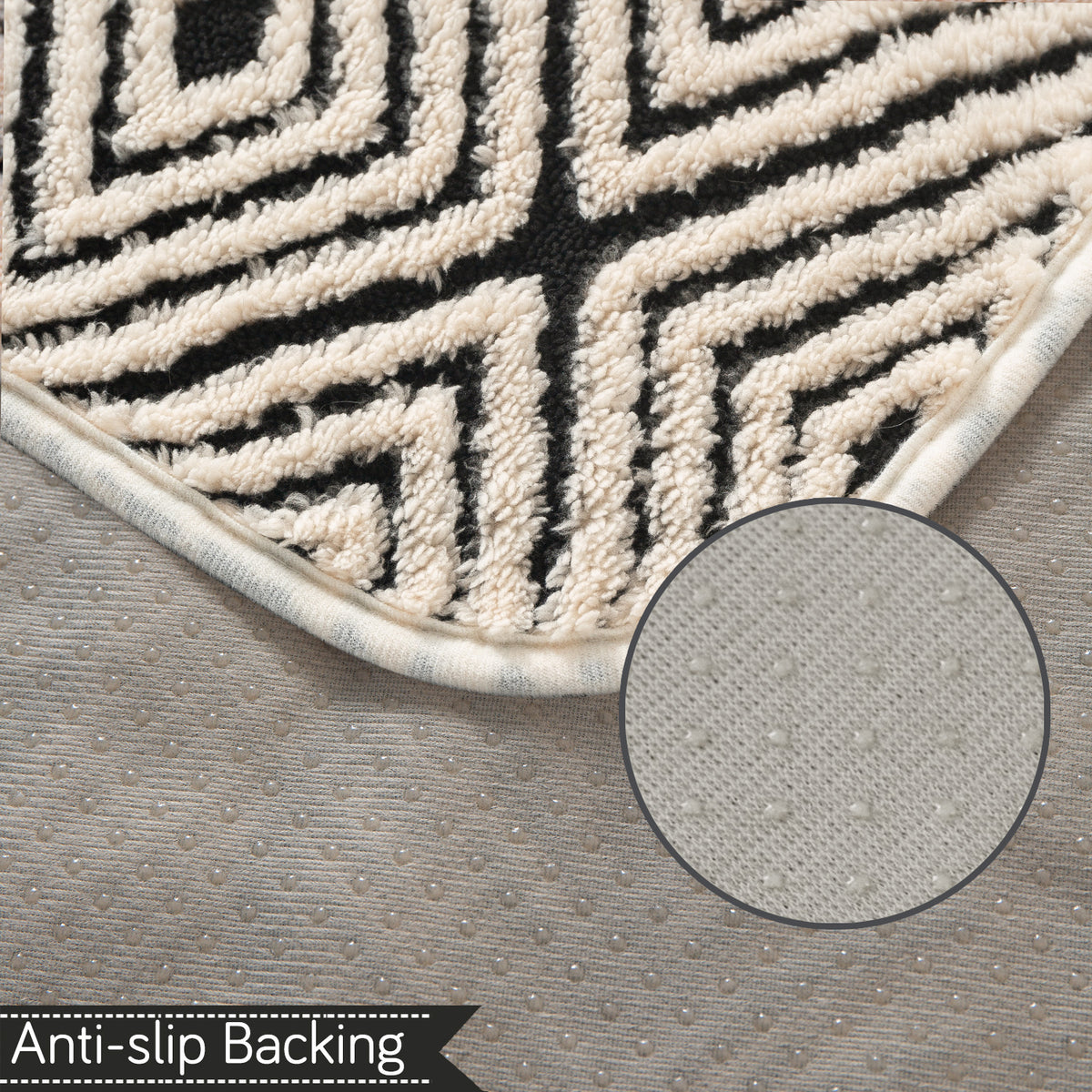 Luxury Plush Sherpa Anti Slip Combination Sofa Mat, 'Noirea Series'|Geometric Diamond