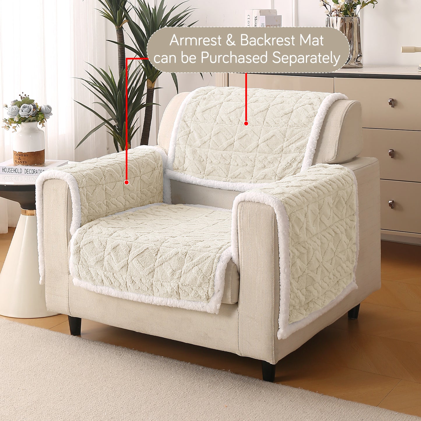'Italian Caelora' Luxury Jacquard Plush Anti-Slip Sofa Cover Mat - Pearl White