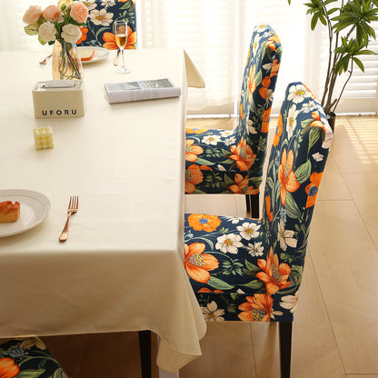 Premium Printed Velvet Dining Chair Cover Set, Teal Twilight Garden