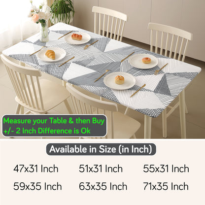 Printed Stretch Fit Water-Repellent & Anti-Slip Table Cloth Cover for 4 Seater / 6 Seater, Snow White Black Geometry