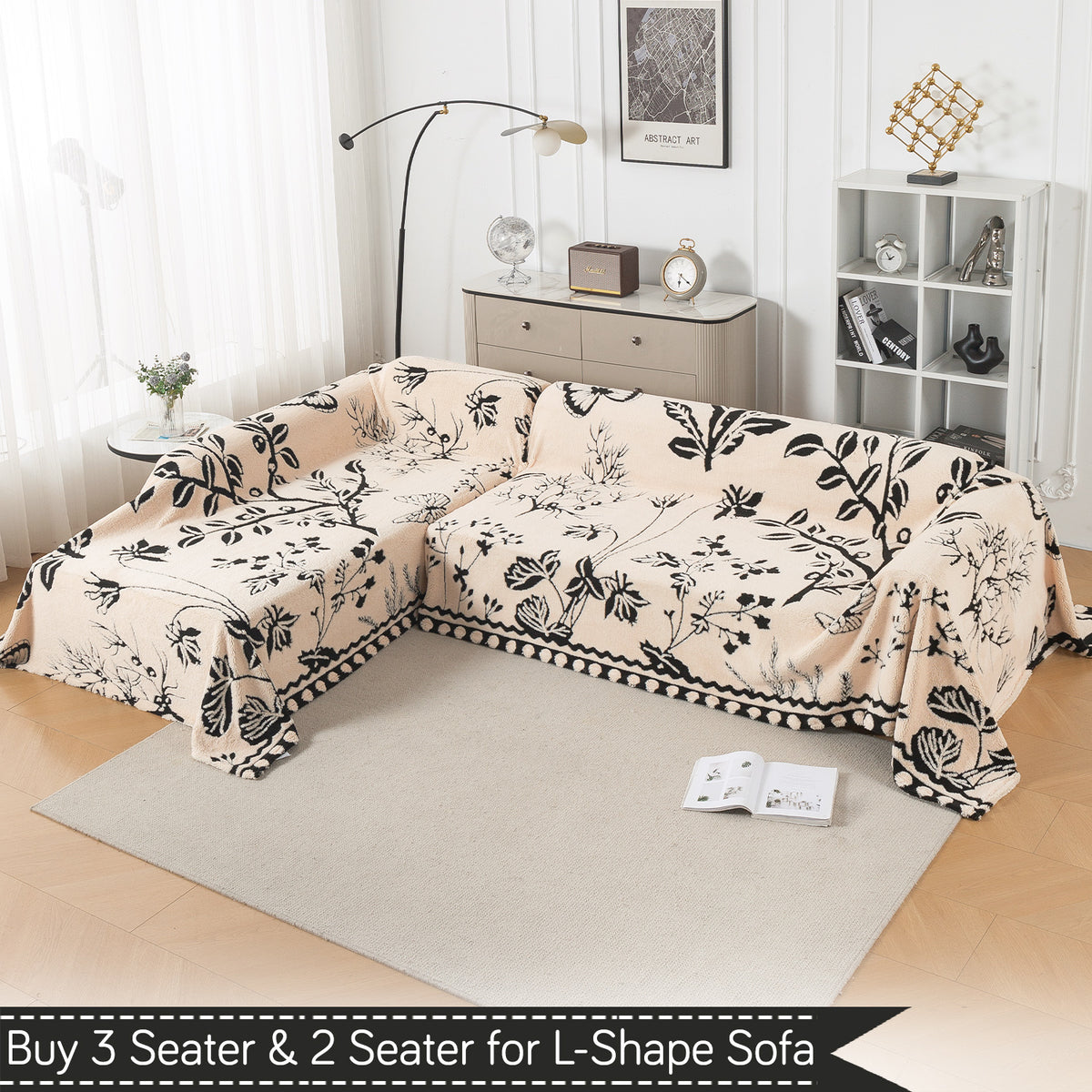 Buy Butterfly Garden Noirea Series Luxury Plush Sofa Throw for L-shape Sofas - 3 & 2 Seater Sofa Sets | HOKIPO