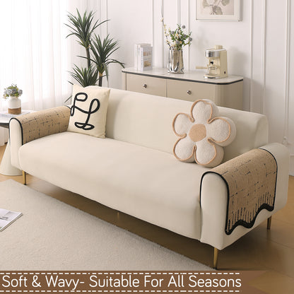 Premium Supple Soft Wavy with Curve Sofa Cover Mat, Brown