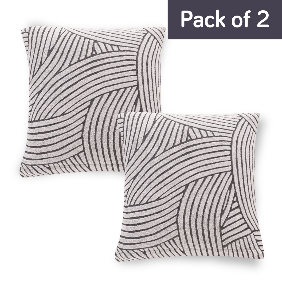 'WaveLine Series' Jacquard Cushion Cover Set of 2, Ash Grey