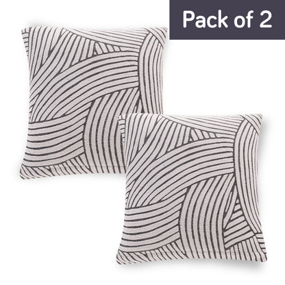 'WaveLine Series' Jacquard Cushion Cover Set of 2, Ash Grey