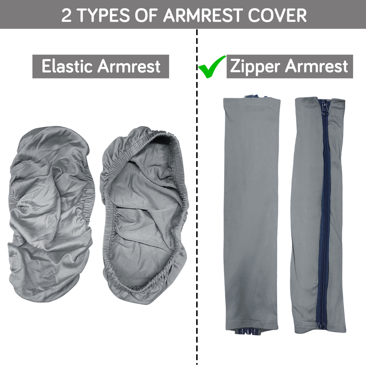 140gsm Armrest Covers for Office Chair (Zipper Style), 1 Pair, Smoke Grey