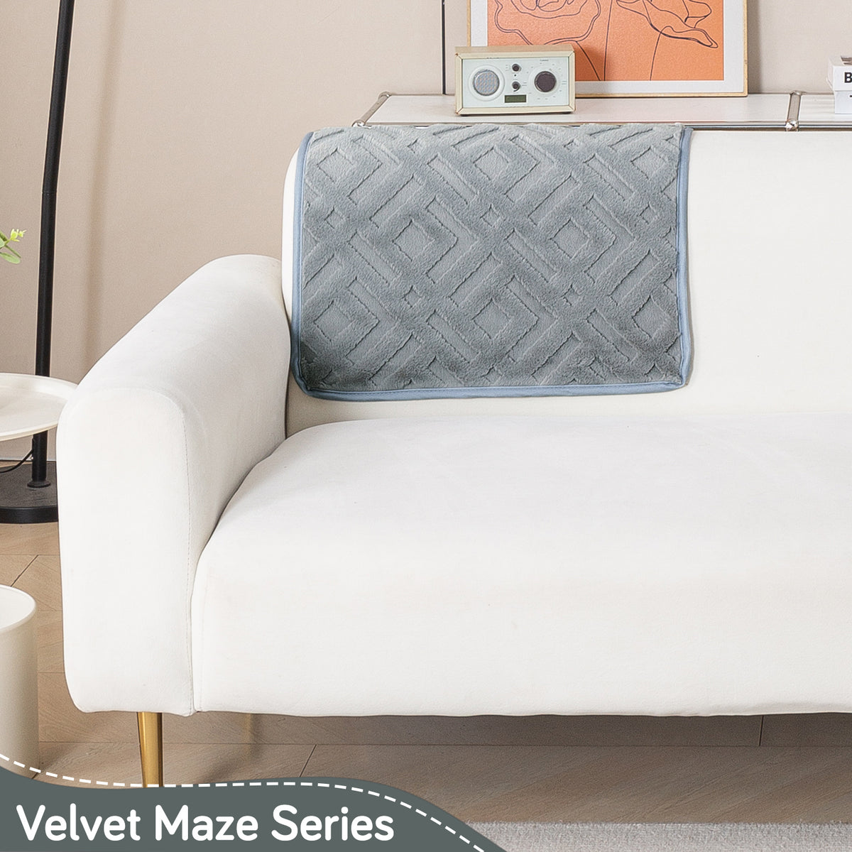 Velvet Maze Sofa Cover Mat, Dark Grey