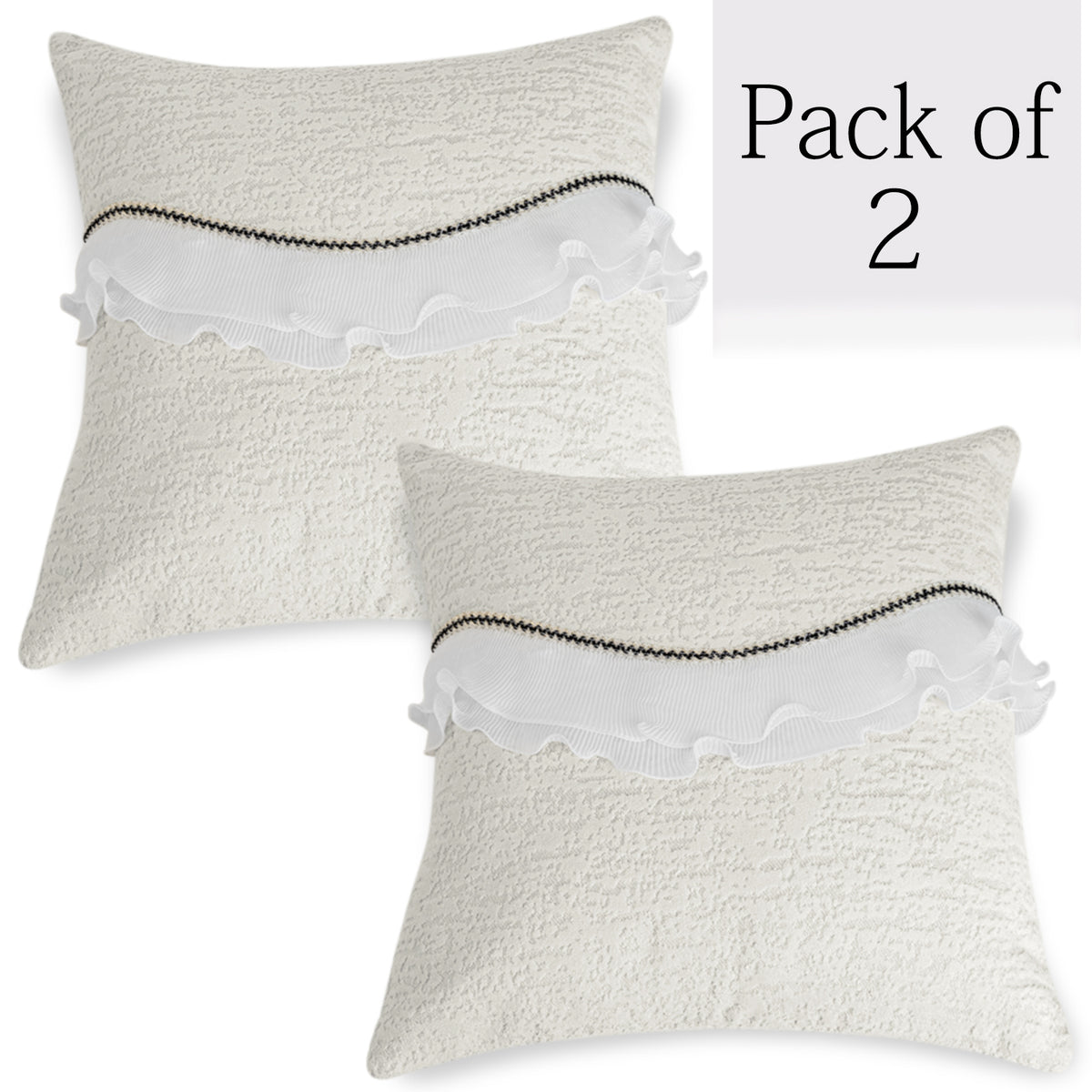 French Classic Frill Sofa Cushion Cover with Elegant Wavy Lace Design - Snow White Ivory