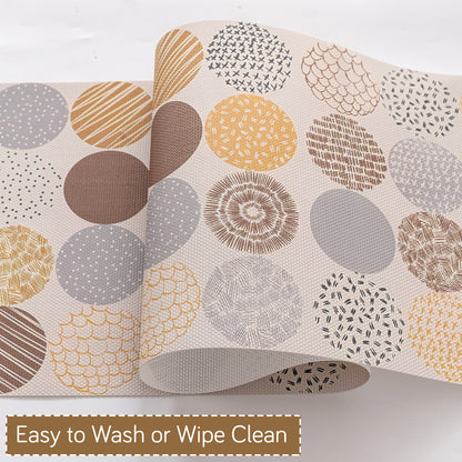 Color Splash PVC Mats for Dining Table, Abstract Circles - Olive Brown