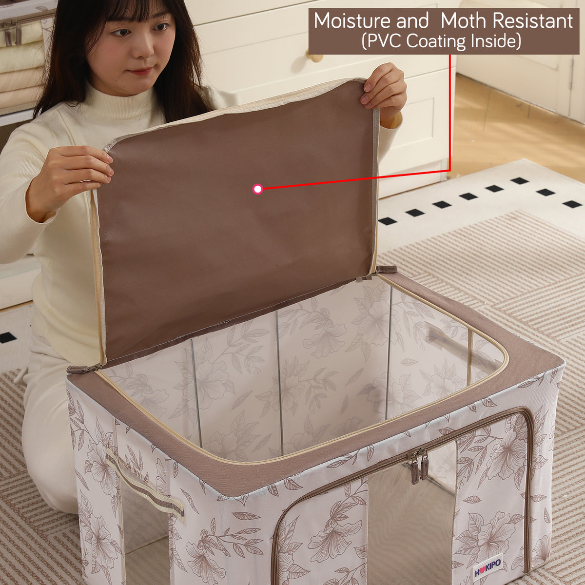 Foldable Cloth Storage Organizer for Wardrobe, Latte Floral