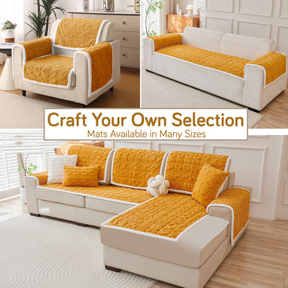 'Italian Caelora' Luxury Jacquard Plush Anti-Slip Sofa Cover Mat - Honey Yellow