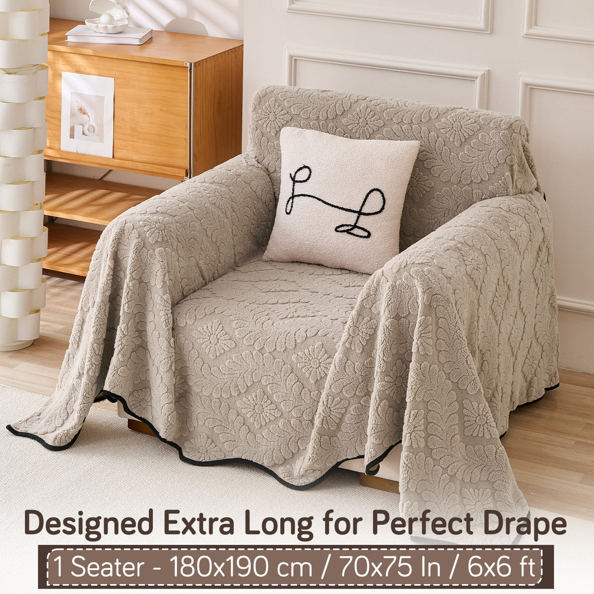 Buy Soft Brown Colour Wavy Petal Crest Series Plush Sofa Throw – Single Seater Sofas | HOKIPO