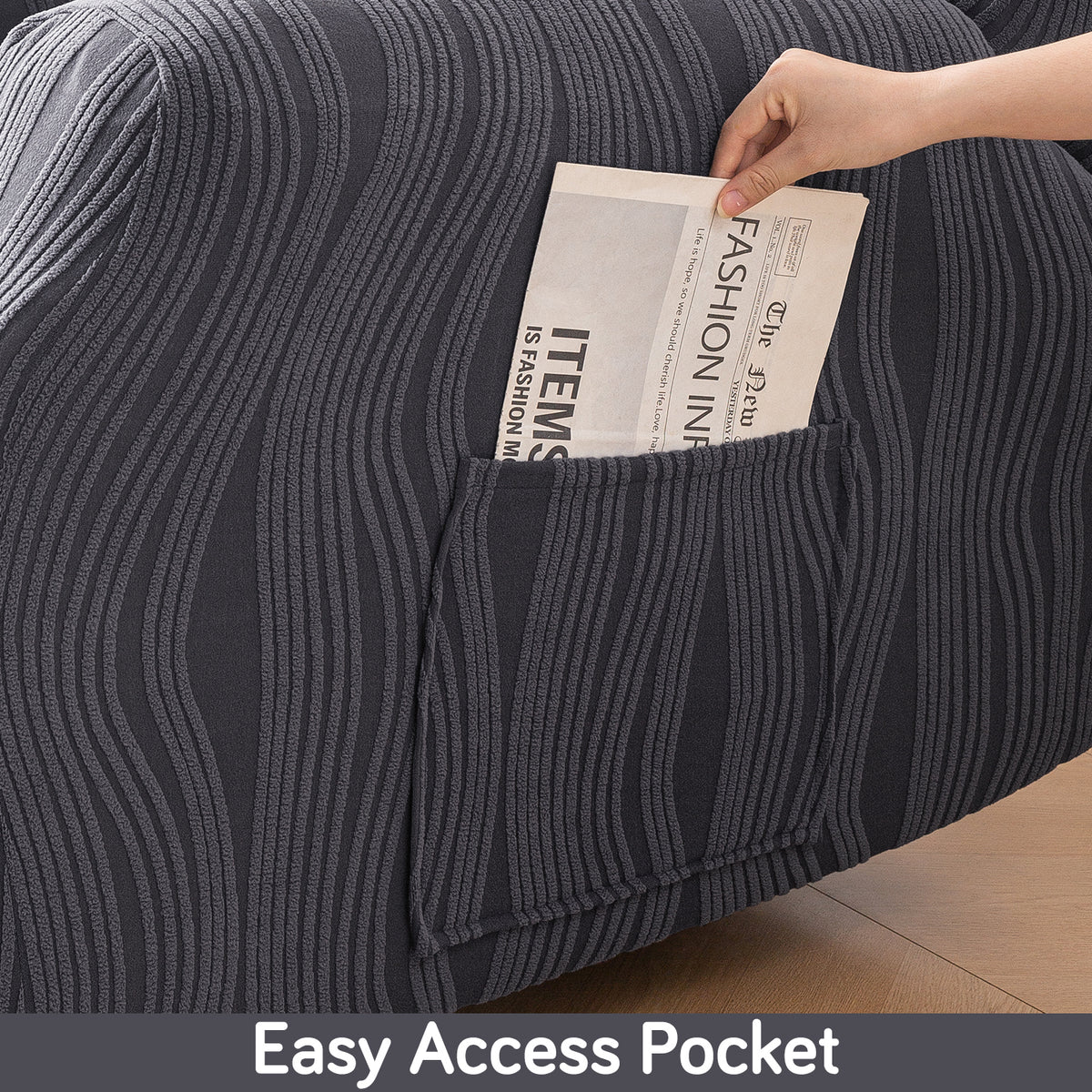 Buy Porpoise Grey Colour nestiva series knitting jacquard recliner sofa cover​ with pocket | HOKIPO