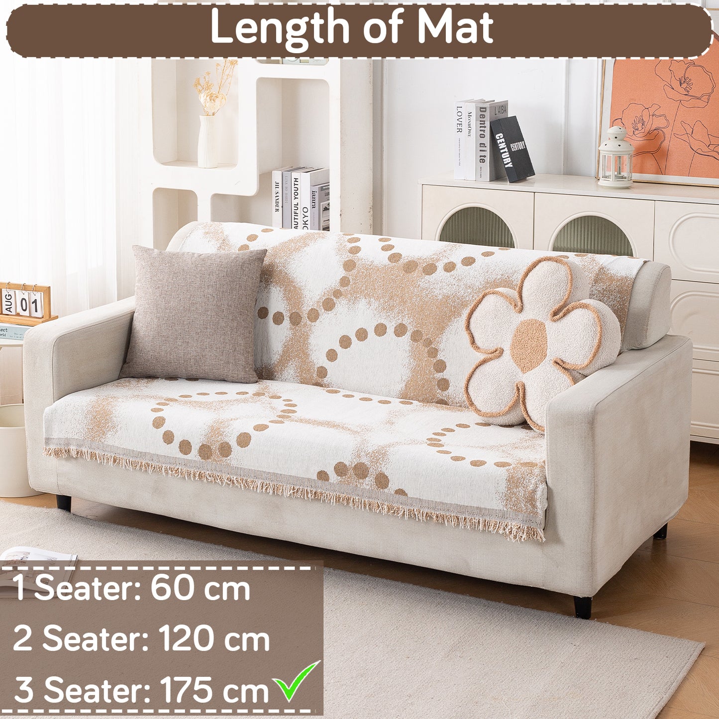 Premium 320 GSM Chenille Sofa Cover 'Serene Abode Series', Latte Dotted Wave
