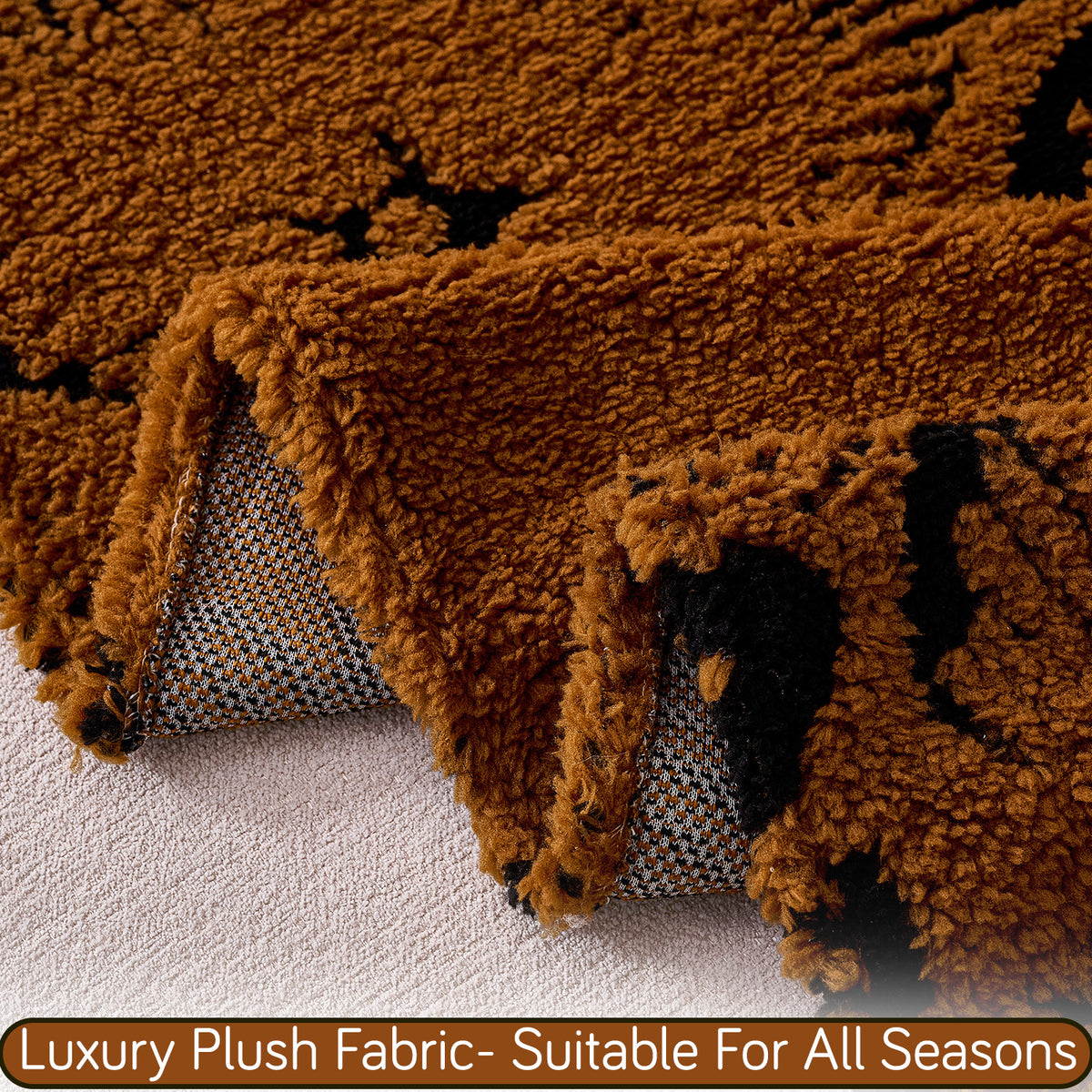 'Camellia Blossom Series' Luxury Plush Sofa Cover Throw, Rustic Caramel