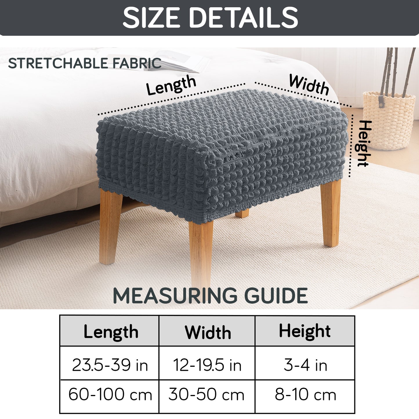 Aria Nova 280 GSM Bubble Stretchable Foot Rest Stool Cover, Dark Grey