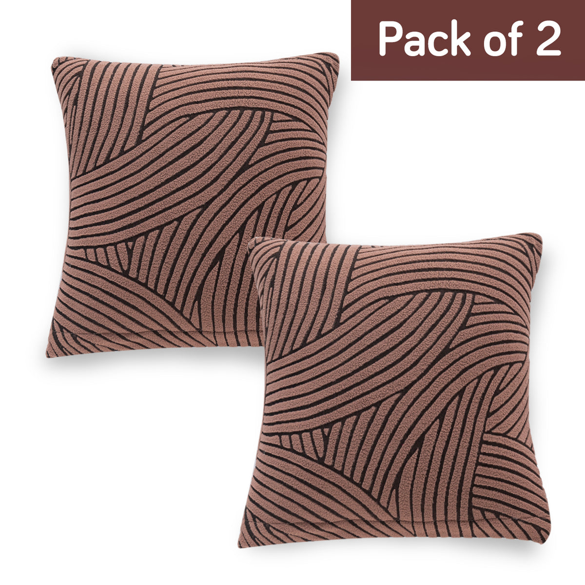 'WaveLine Series' Jacquard Cushion Cover Set of 2, Rust Brown
