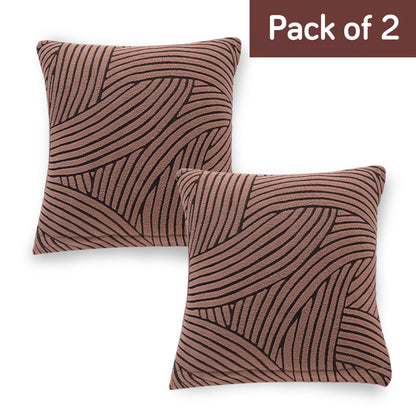 'WaveLine Series' Jacquard Cushion Cover Set of 2, Rust Brown