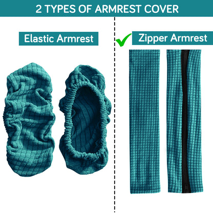 210gsm Jacquard Water Repellent Armrest Covers for Office Chair (Zipper Style), 1 Pair, Teal