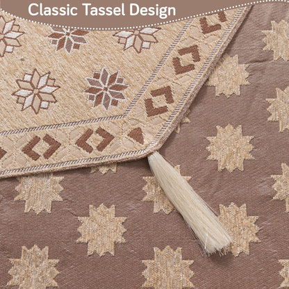 Heritage Weave Premium Jacquard Sofa Cover Set with Tassels - Sandy Beige