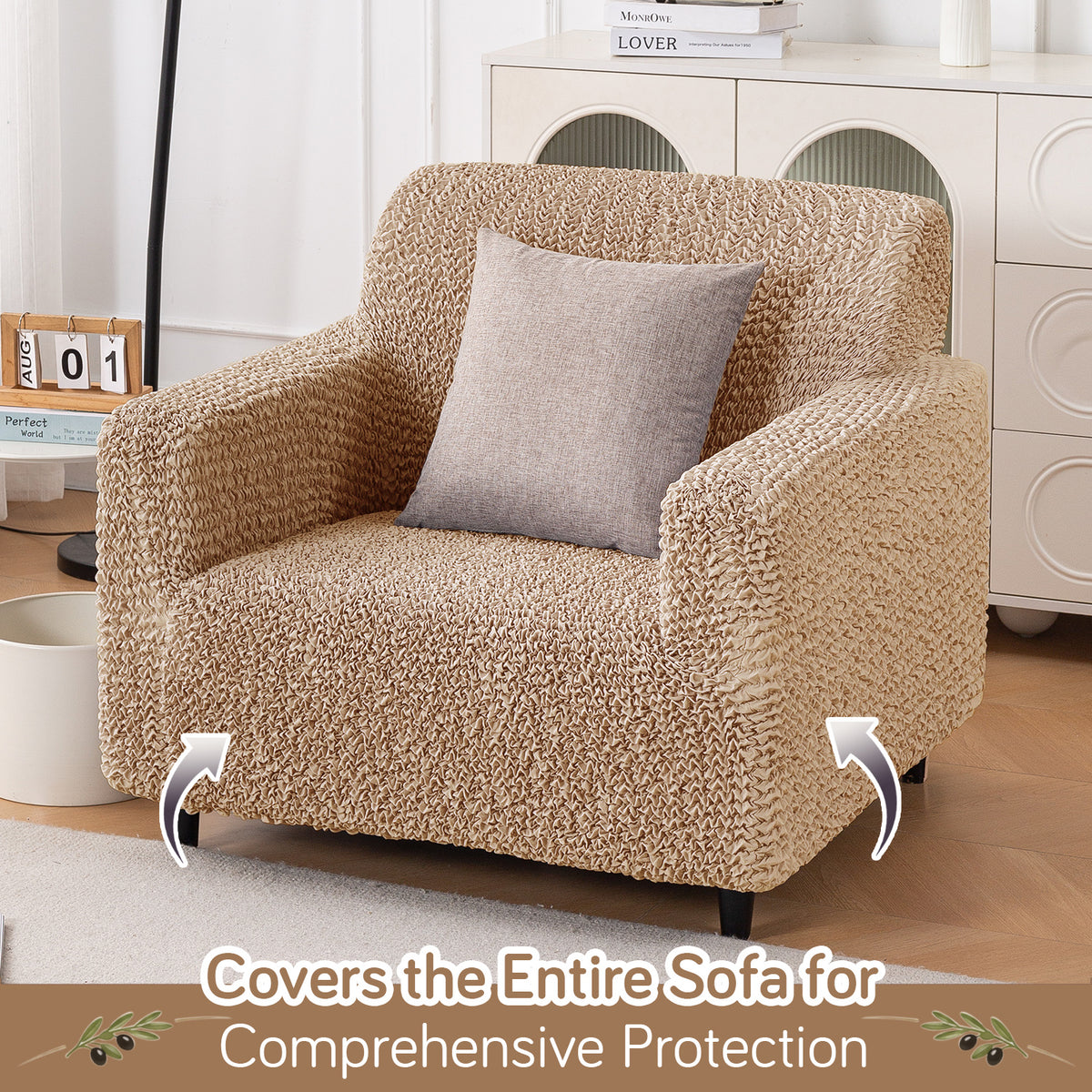 Italian Belissia Luxe Series' Super Stretchable Microfiber 1/2/3 Seater Sofa Cover, Latte Beige