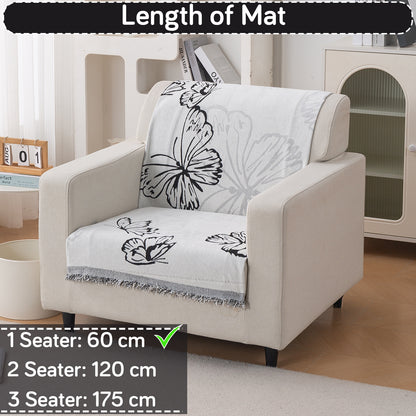Premium 320 GSM Chenille Sofa Cover 'Serene Abode Series', Monochrome Butterfly
